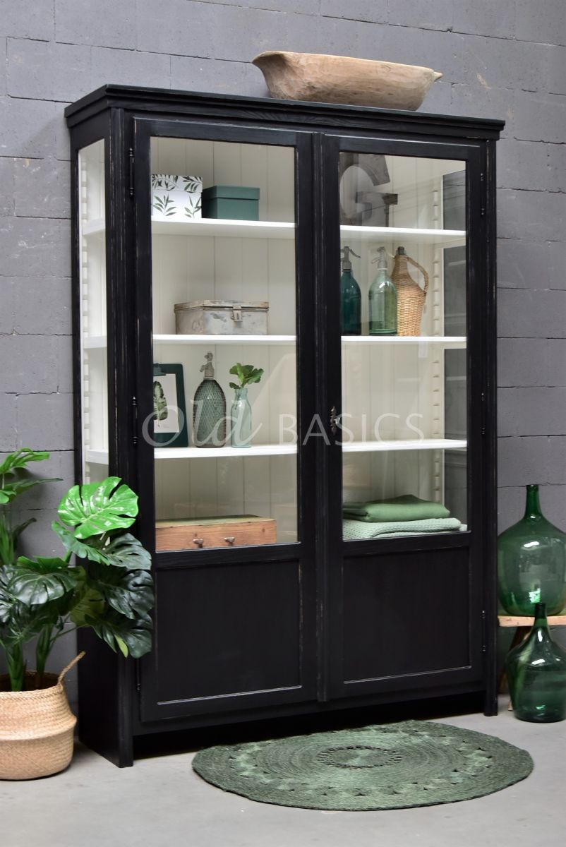 Vitrinekast Artistique, 2 deuren, RAL9005, zwart, materiaal hout